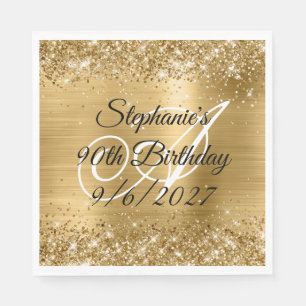 Falsches Gold-Glitter und Folie 90. Geburtstag Serviette