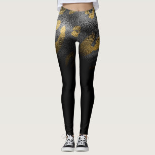 Falsches Gold-Leopard-Gepard-Druck Glänzend Schwar Leggings