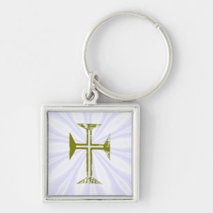 Falsches Gold mit zerstörtem Look Kreuz mit weißen Schlüsselanhänger