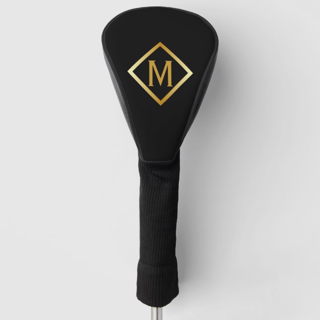 Falsches Gold-Monogramm – Schwarz & Gold Golf Headcover (Vorderseite)