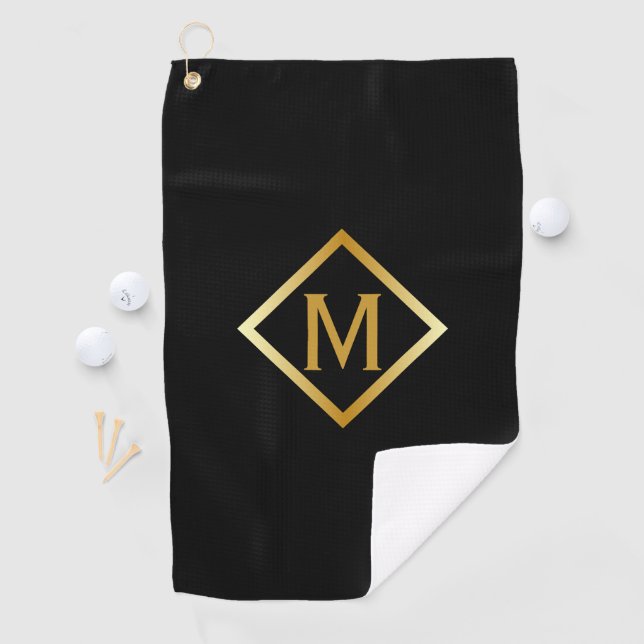 Falsches Gold-Monogramm – Schwarz & Gold Golfhandtuch (Insitu)