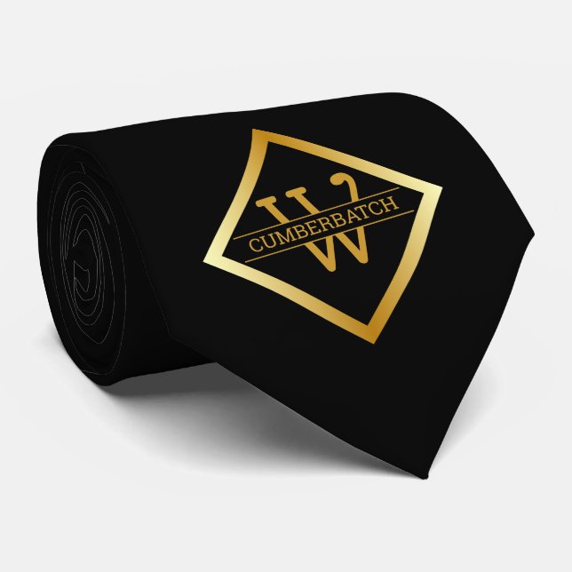 Falsches Gold-Monogramm – Schwarz & Gold Krawatte (Gerollt)