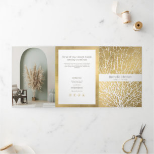 Falsches Gold-Sea-Fan-Korallenmuster-Designer-Bros Dreifach Gefaltete Karte