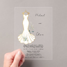 Falsches Gold und Grünzeug Hochzeitskleid Acryleinladungen