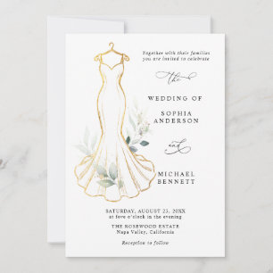 Falsches Gold und Grünzeug Hochzeitskleid Einladun Einladung