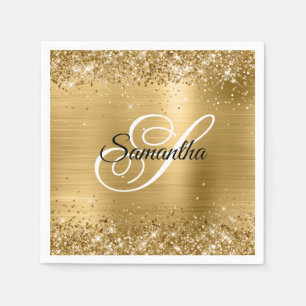Falsches goldenes funkelndes Glitter und Folie Fan Serviette