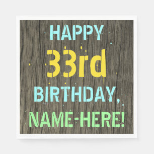 Falsches Holz, Bemalter Text Look, 33. Geburtstag Serviette