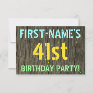 Falsches Holz, Bemalter Text-Look, 41. Geburtstag Einladung