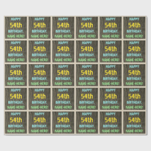 Falsches Holz, Bemalter Text Look, 54. Geburtstag  Geschenkpapier