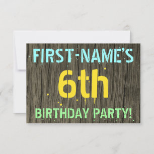 Falsches Holz, Bemalter Text-Look, 6. Geburtstag + Einladung