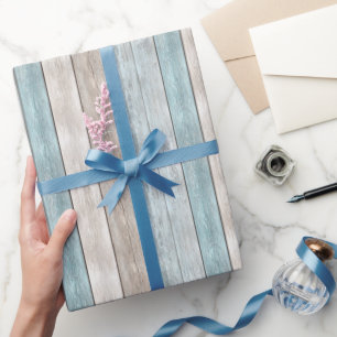 Falsches Holz Blau Elfenbein Geburtstag Geschenkpapier