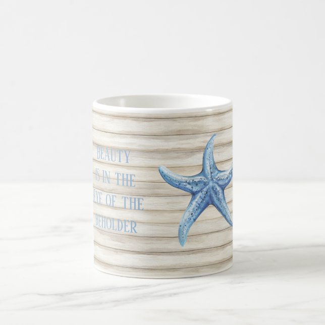 Falsches Holz Blaue Seestern Strand Kaffeetasse (Mittel)