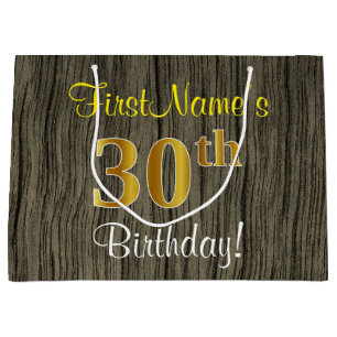 Falsches Holz Design, falsches Gold 30. Geburtstag Große Geschenktüte