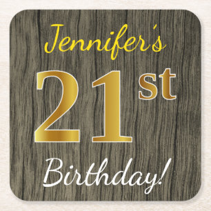 Falsches Holz, falsches Gold 21. Geburtstag + indi Rechteckiger Pappuntersetzer