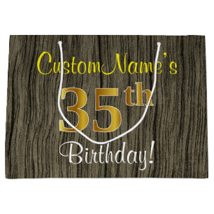Falsches Holzdesign, falsches Gold 35. Geburtstag  Große Geschenktüte