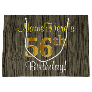 Falsches Holzdesign, falsches Gold 56. Geburtstag  Große Geschenktüte