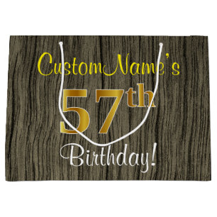 Falsches Holzdesign, falsches Gold 57. Geburtstag Große Geschenktüte