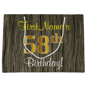 Falsches Holzdesign, falsches Gold 58. Geburtstag Große Geschenktüte