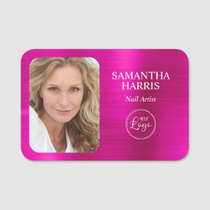 Falsches Hot-Pink-Folien-Logo und Foto Namensschild