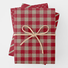 Falsches Kraftpapier mit Karo, Streifen und Punkte Geschenkpapier Set