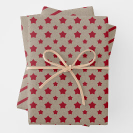 Falsches Kraftpapier mit Sternen, Streifen und Pun Geschenkpapier Set