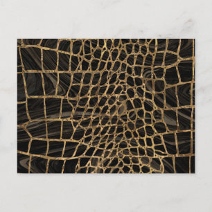 Falsches Krokodil Black Liquid Marble and Gold Postkarte