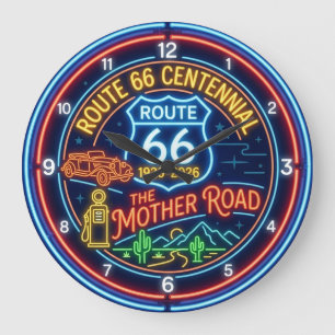 Falsches Neon Mother Road Route 66 Centennial Große Wanduhr