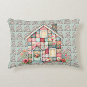 Falsches Patchwork Cottagecore Blumenhaus Dekokissen