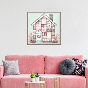 Falsches Patchwork Cottagecore Blumenhaus Leinwanddruck