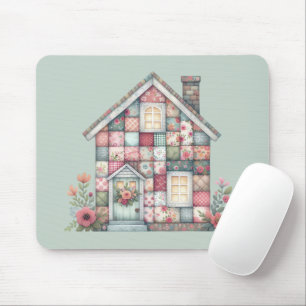Falsches Patchwork Cottagecore Blumenhaus Mousepad