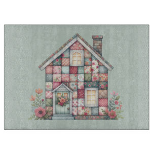 Falsches Patchwork Cottagecore Blumenhaus Schneidebrett