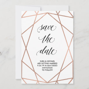 Falsches Roségold Geometrisch auf Weiß   Save the  Date