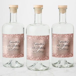 Falsches Roségold-Glimmer und Folie 40. Geburtstag Alkoholflaschenetikett
