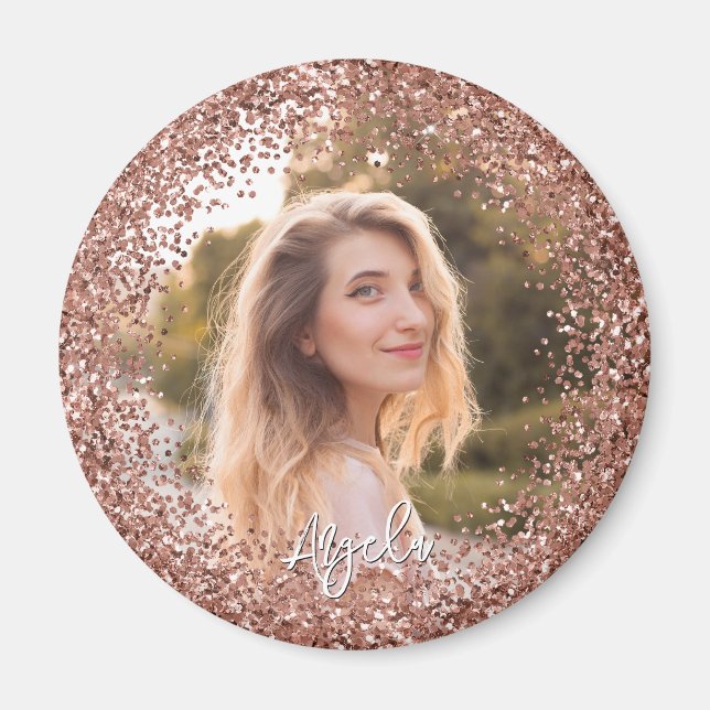 Falsches Roségold-Glitter-Foto Magnet (Vorne)