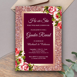 Falsches Roségold Glitter Rosa Floral Geschlechtse Einladung