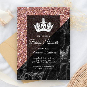 Falsches Roségold Glitter Schwarzer Marmor Babypar Einladung