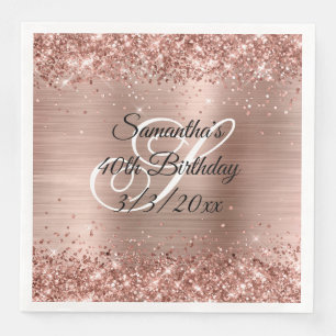 Falsches Roségold-Glitter und Folie 40. Geburtstag Serviette
