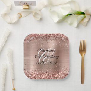 Falsches Roségold-Glitter und Folie 50. Geburtstag Pappteller