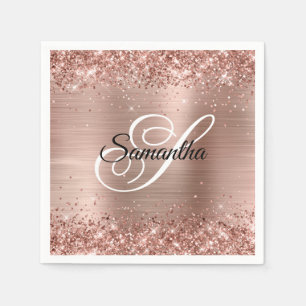 Falsches Roségold-Glitter und Folie Fancy-Monogram Serviette