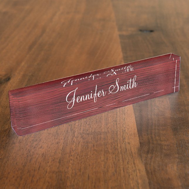 Falsches Rot Holz Namensplakette (Seite)