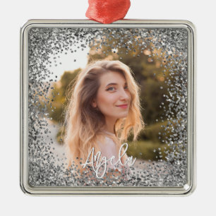 Falsches Silber-Glitter-Foto Ornament Aus Metall