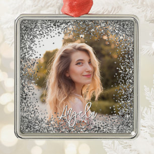 Falsches Silber-Glitter-Foto Ornament Aus Metall