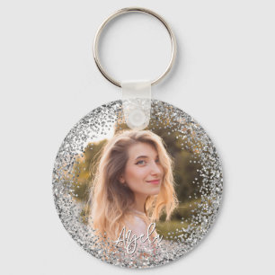Falsches Silber-Glitter-Foto Schlüsselanhänger