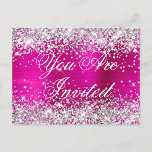 Falsches Silber-Glitter Hot Pink Geburtstagseinlad Postkarte