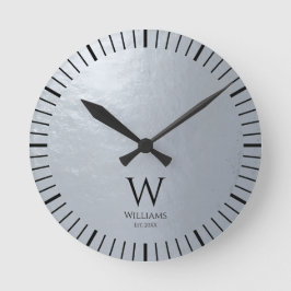 Falsches silbernes metallic-graues Schwarz-Monogra Runde Wanduhr