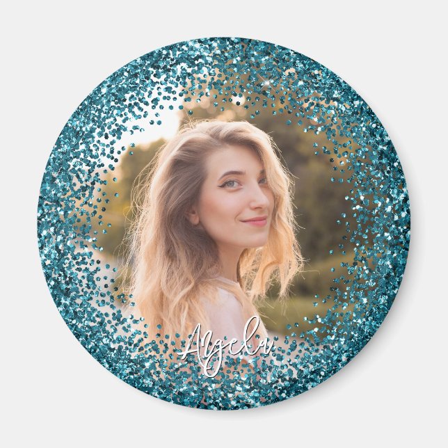 Falsches Türkis Glitter-Foto Magnet (Vorne)