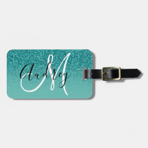 Falsches Türkis Glitter Ombre personalisiertes Mon Gepäckanhänger