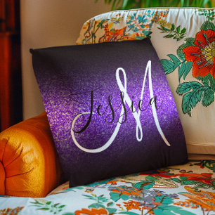 Falsches Veilchen-Glitter Schwarz Ombre Monogramm Kissen