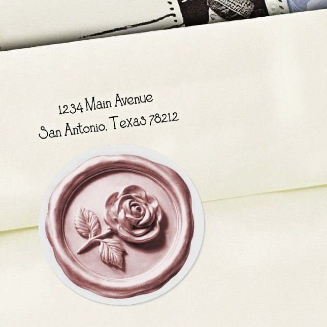 Falsches Wachssiegel Rosa Rose 2 tiefe Prägung Runder Aufkleber (Von Creator hochgeladen)