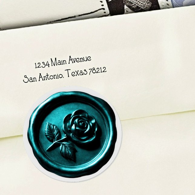 Falsches Wachssiegel Teal Rose 2 Deep Impression Runder Aufkleber (Von Creator hochgeladen)